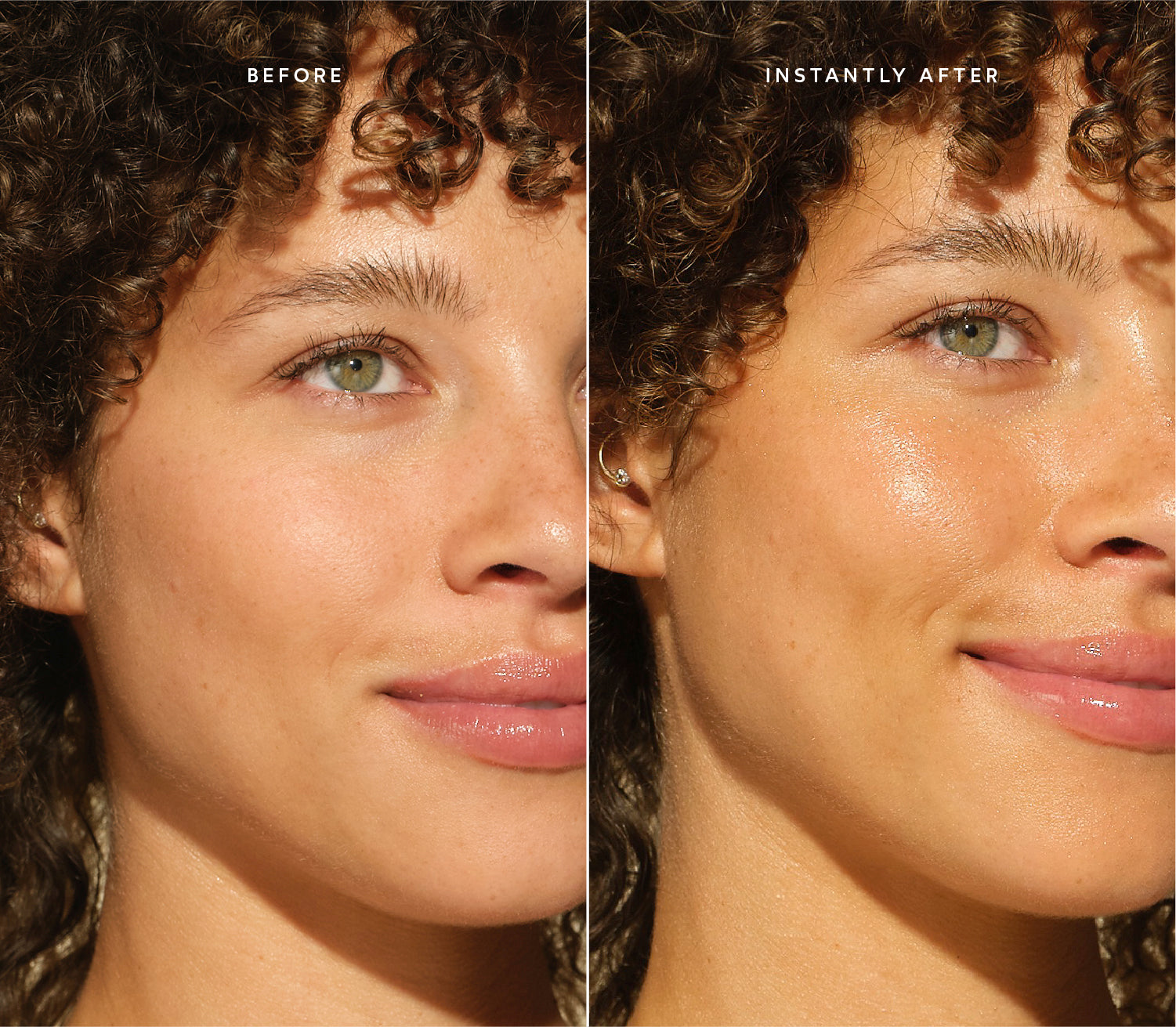 Before and after comparison showing brighter and glowing skin.